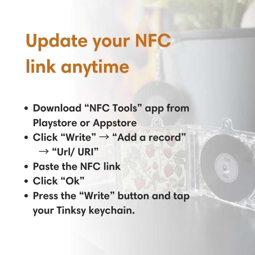 Instructions for updating an NFC link for an NFC Music keychain
